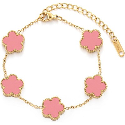 Four Leaf Clover Bracelet for Women 18K Gold Plated Stainless Steel Lucky 4 Leaf Gold Link Bracelet Jewelry Gift for Women