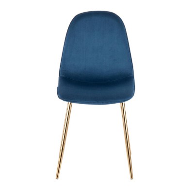 Blue Velvet and Gold Steel Upholstered Side Chair Set