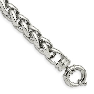 Black Bow Jewelry Men's 12mm Stainless Steel Polished Fancy Spiga Chain Bracelet, 8 Inch - 1 of 4