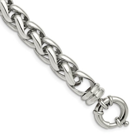 Black Bow Jewelry Men's 12mm Stainless Steel Polished Fancy Spiga Chain Bracelet, 8 Inch - image 1 of 4