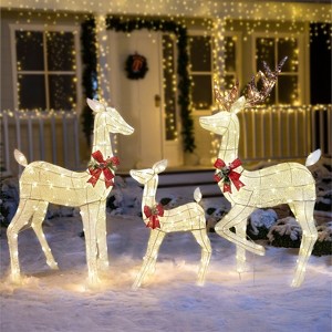 Joyfy 3 Packs Christmas Reindeer Family Set Yard Light Decorations with LED Lights and Stakes for Christmas Eve Night Indoor Outdoor Holiday Decor - 1 of 4