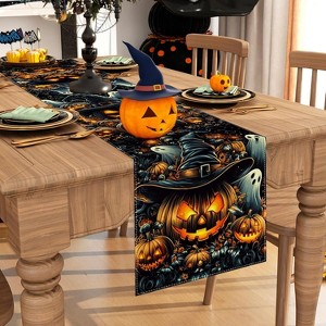 Hachikiko Halloween Black Pumpkins Ghost Table Runner (100% Polyester) Seasonal Fall Kitchen Dining Decor for Home Party - 1 of 4