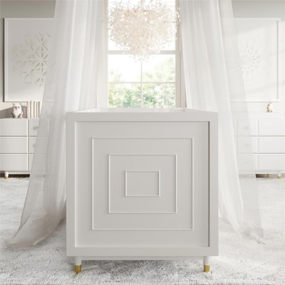White High-Gloss Wood 3-in-1 Convertible Crib with Gold Accents