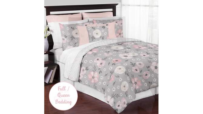 3pc Watercolor Floral Full/Queen Kids&#39; Comforter Bedding Set Gray - Sweet Jojo Designs, 2 of 8, play video