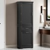68" Tall Bathroom Storage Cabinet Wooden Floor Cabinet with 2 Different Size Drawers Freestanding Cupboard,Adjustable Shelf - Leovsnove - 2 of 4