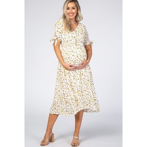 PinkBlush Ivory Floral Tie Sleeve Maternity Midi Dress - 1 of 4