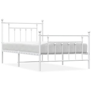 vidaXL 12" White Twin Metal Bed Frame with Headboard & Footboard No Mattress - 1 of 4