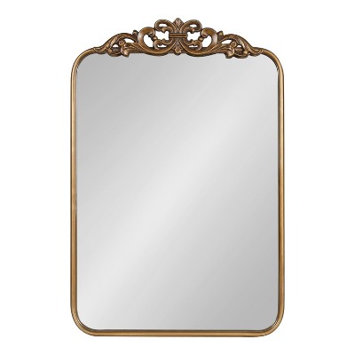 Gold Ornate Rectangular Wall Mirror with Crown Accent