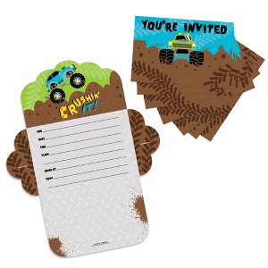 Big Dot of Happiness Smash and Crash - Monster Truck - Fill-In Cards - Boy Birthday Party Fold and Send Invitations - Set of 8 - 1 of 4