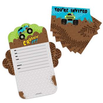Big Dot of Happiness Smash and Crash - Monster Truck - Fill-In Cards - Boy Birthday Party Fold and Send Invitations - Set of 8