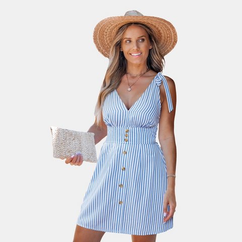 Женские платья Cupshe Women's Breezy Striped Beach Dress-S-Blue