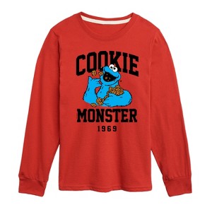 Boys' - Sesame Street - Cookie Monster Collegiate -Toddler and Youth Long Sleeve T-Shirt Long Sleeve Graphic T-Shirt - 1 of 3