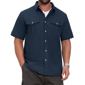 INSPIRE CHIC Men's Fishing Summer Short Sleeve Solid Cargo Shirts - 1 of 4