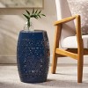 Syemin End Tables Outdoor and Indoor Lace Cut Iron Patio Table, Round Hollow Metal Drum Shape Sidide Table, Accent Table, Blue, 12.25"*12.25"*18" - 4 of 4