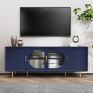 ChicFurnit Decorative Storage Cabinet Modern TV Stand with Gold Legs and Glass Doors for Living Room, Blue, 72.00"*19.90"*7.50" - 1 of 4