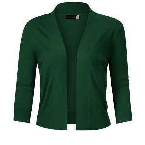 Women’s 3/4 Sleeve Cropped Cardigan Sweaters Open Front Knit Short Bolero Shrugs - 1 of 4