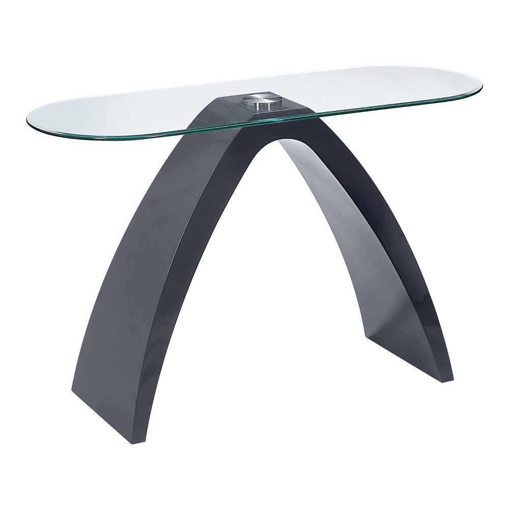 Photos - Coffee Table Gummerton Glass Top Sofa Table Gray High Gloss - miBasics: Modern Entryway Furniture, Curved Wood Veneer Base