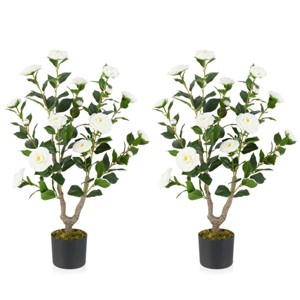 Angel Sar 2-Pack Artificial Camellia Trees, 4ft Faux Blooming Flower Plants in Black Pots, Realistic Indoor Decor for Home Office Wedding - 1 of 4