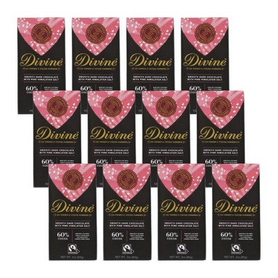 Divine Chocolate 60% Cocoa Smooth Dark Chocolate With Pink Himalayan Salt Bar - Case of 12/3 oz