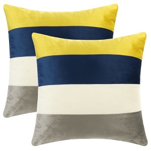 Unique Bargains Home Bedroom Indoor Outdoor Contrast Color Striped Velvet Throw Pillow Covers 2 Pcs - 1 of 4