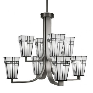Toltec Lighting Apollo 8 - Light Chandelier in  Graphite with 5" Square New Deco Art Glass Shade - 1 of 1