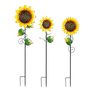 Evergreen Radiant Sunflower Garden Stake, Set of 3- 10x36x1, 7.5x31x1, 7x24x1 in - 1 of 4