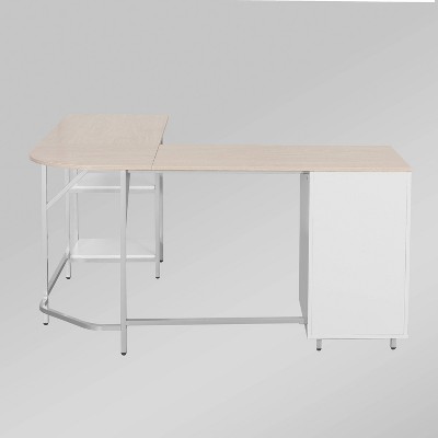 Sand Wood L-Shape Gaming Computer Desk with Drawer
