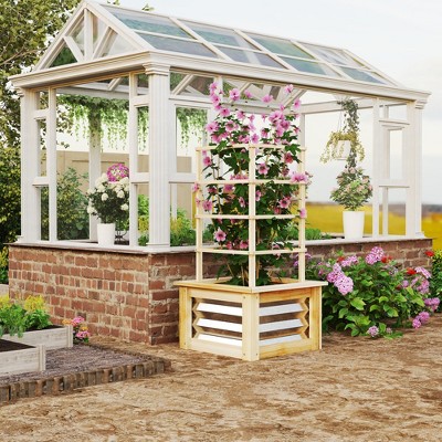 Natural Fir Wood and Galvanized Steel Planter with Trellis