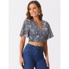 INSPIRE CHIC Women's Floral Flare Short Sleeve V Neck Summer Smocked Crop Tops - 2 of 4