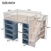 Full Size Loft Bed with Storage Staircase, Bookshelves, and Privacy Curtain, Solid Wood Frame, White and Blue Finish - 3 of 4