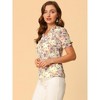 INSPIRE CHIC Women's Ruffle V Neck Puff Short Sleeve Floral Blouse - 4 of 4