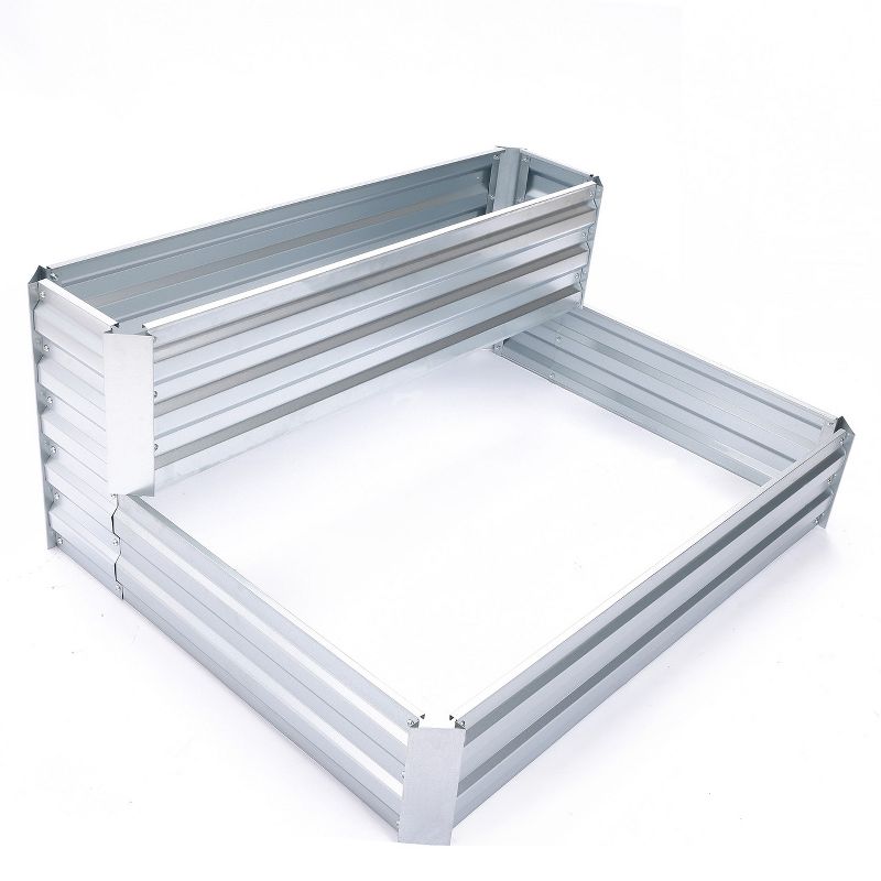 LuxenHome 2-Tier Rectangular Galvanized Steel Raised Garden Bed Planter Silver, 5 of 10