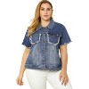 Agnes Orinda Women's Plus Size Spring Trend Denim Short Sleeve Distressed Jacket with Pockets - 3 of 4
