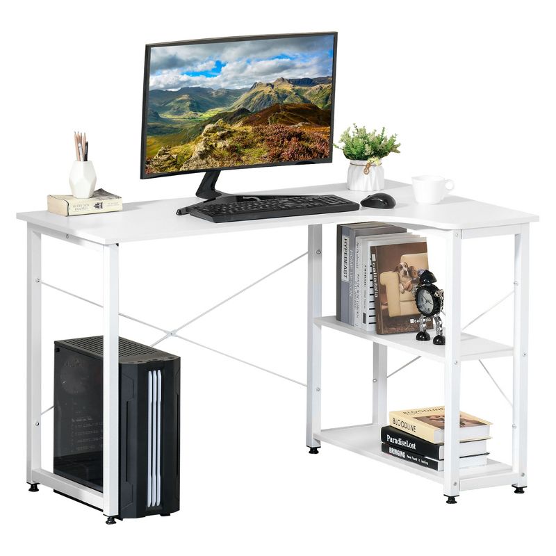 HOMCOM L-Shaped Computer Desk Home Office Corner Desk Study Workstation Table with with Wide Desktop, 2 Side Shelves, Steel Frame, 4 of 9