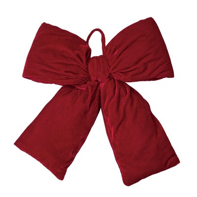 Transpac Velvet Oversized Red Bow with Stuffing Decorative Sculpture for Christmas Tabletop Decor Polyester Indoor Use Gift Giving and Hostess Gifts