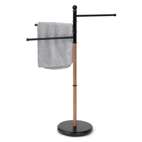 Juvale Free Standing Towel Rack For Bathroom, Metal 3 Swivel Arm Bath Towel  Stand Holder, Black & Oak Grain : Target
