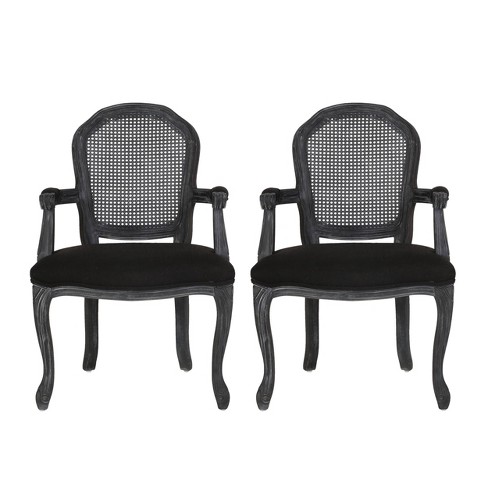 2pk Mina French Country Wood And Cane, Gray Lattice Back Dining Chairs