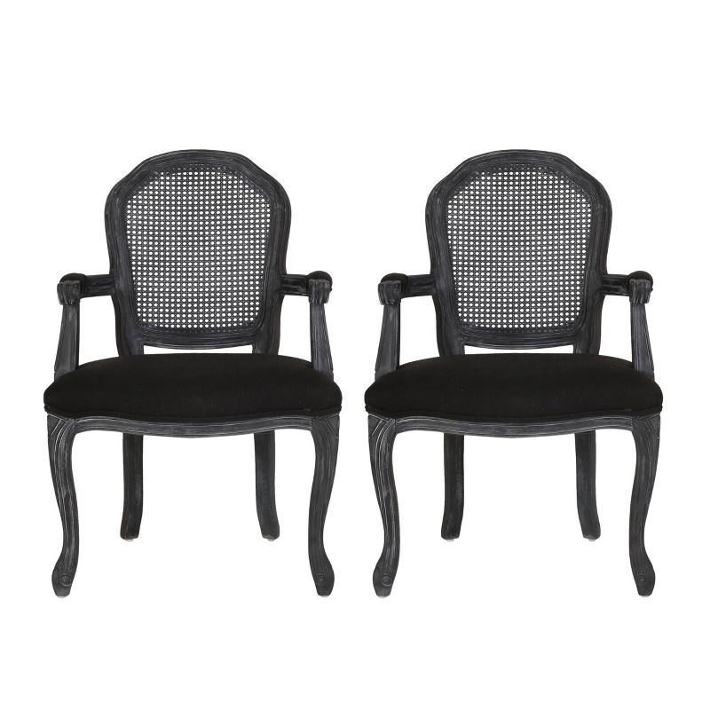 2pk Mina French Country Wood and Cane Upholstered Dining Chairs - Christopher Knight Home, 1 of 15