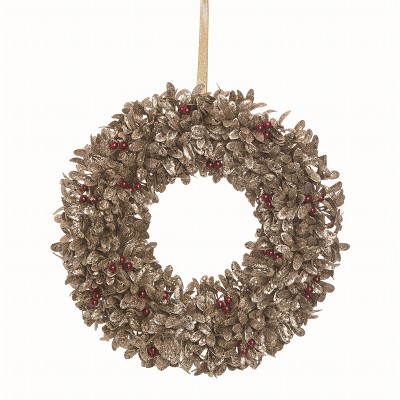 Transpac Artificial Green Christmas Leaves and Berry Wreath