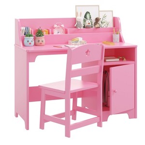 Study Desk for Kids with Hutch, Storage Cabinet, Wooden Children Study Writing Table,Computer Workstation - 1 of 4