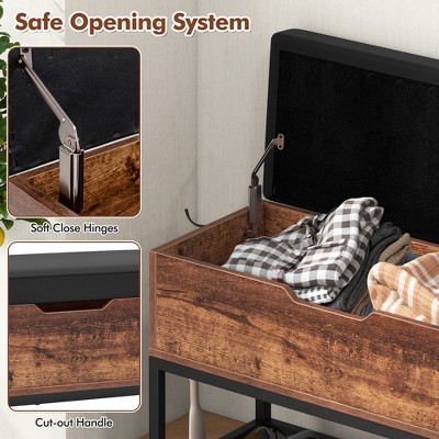 Rustic Brown and Black Entryway Bench with Storage and Shoe Rack