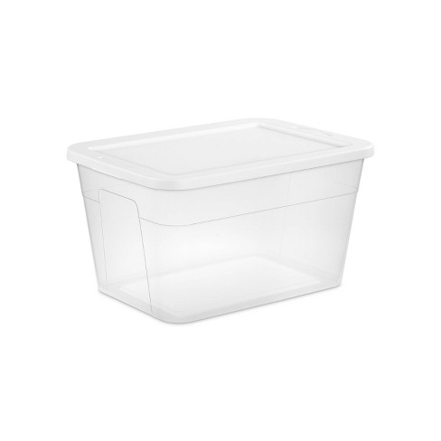 Set of 6 Clear Plastic Totes with Blue Latches and Clear Lids - 56