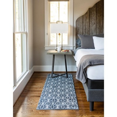 Navy Blue Geometric Indoor Runner Rug, Easy Care & Stain-resistant