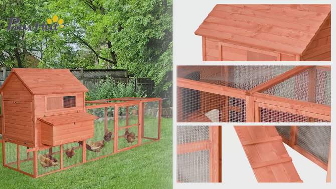 PawHut 145" Chicken Coop Large Chicken House Rabbit Hutch Wooden Poultry Cage Pen Garden & Backyard with Run & Inner Hen House Space, 2 of 9, play video