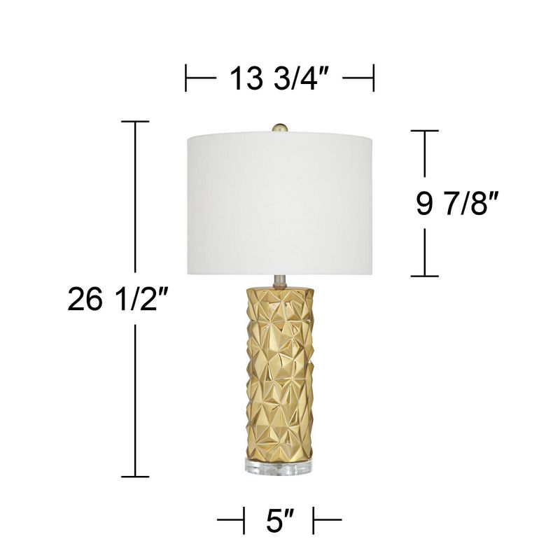 360 Lighting Modern Table Lamps 26 1/2" High Set of 2 Gold Textured Diamond Ceramic White Fabric Drum Shade for Bedroom Living Room House Home Bedside, 4 of 10