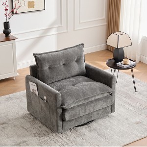 Swivel Barrel Accent Chair with Memory Foam and Side Pockets, Mid-Century Modern Chenille Armchair with 360° Rotation - ModernLuxe - 1 of 4