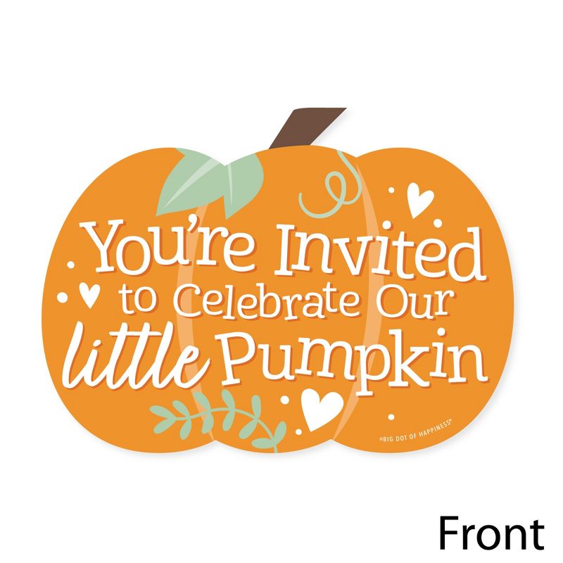 Big Dot of Happiness Little Pumpkin - Shaped Fill-In Invitations - Fall Birthday Party or Baby Shower Invitation Cards with Envelopes - Set of 12, 3 of 8