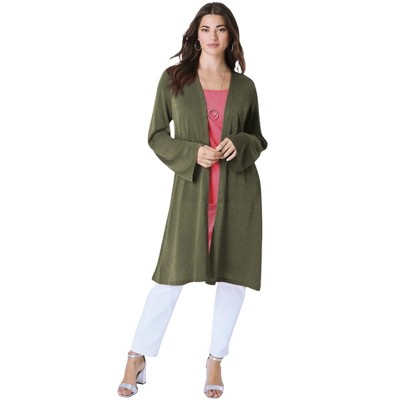 Roaman's Women's Plus Size Long Knit Shimmer Cardigan Sweater