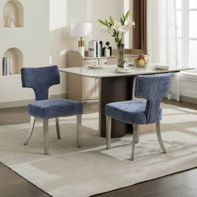 Mid-Century Modern Upholstered Dining Chairs Set of 2, Armless Chairs with Backrest and Metal Legs for Dining Room or Kitchen – The Pop Home