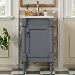 18"W Bathroom Vanity with Ceramic Sink, Freestanding Small Bathroom Sink Cabinet with Adjustable Shelf - ModernLuxe - 1 of 4